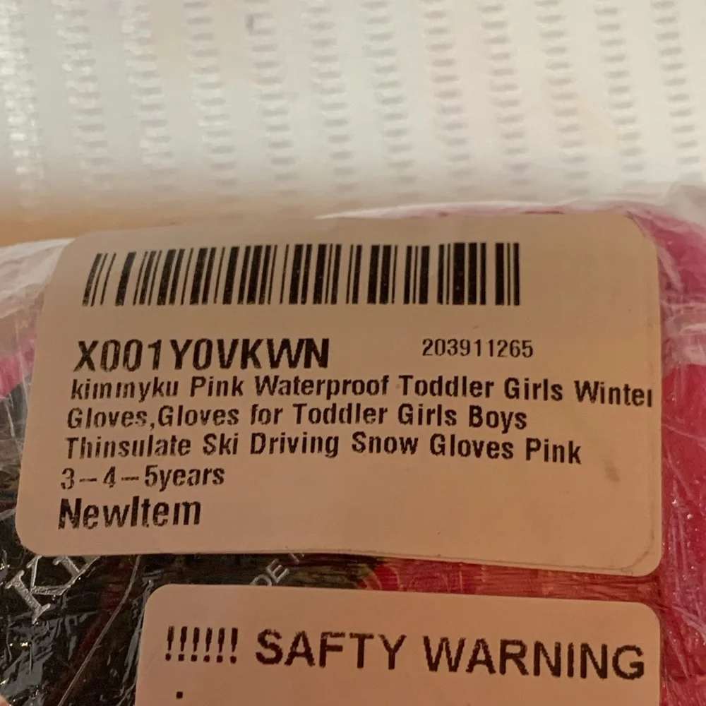 kimmyku Pink Waterproof Toddler Girls Winter Gloves, NEW IN PACKAGE